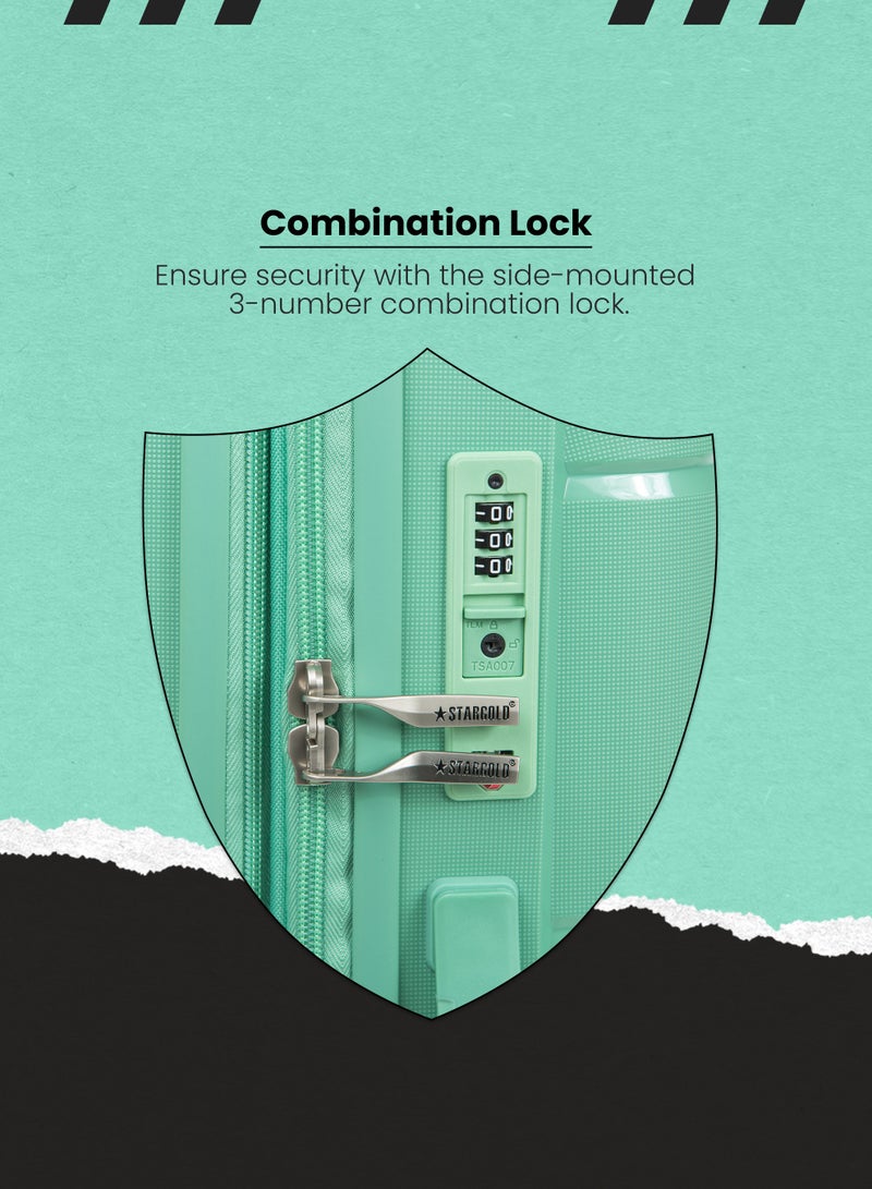 ستارجولد طقم حقائب سفر بعجلات 3 قطع PP حقيبة جانبية صلبة بعجلات دوارة 360 درجة مع قفل TSA - Image 3