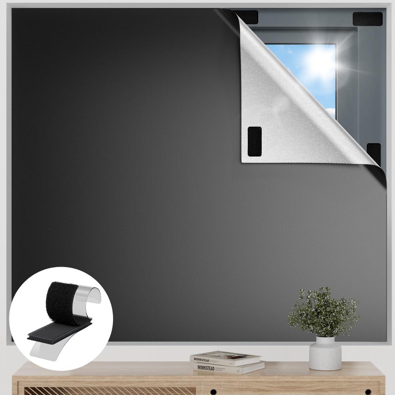 Esteh Blackout Curtains for Bedroom, 63" x 57" Temporary Blackout Shades for Windows, Portable Black Out Blinds Screen with 20 Loop & Hook, 100% Black Out Window Cover Film for Baby Nursery Travel RV-Blacks - Image 1