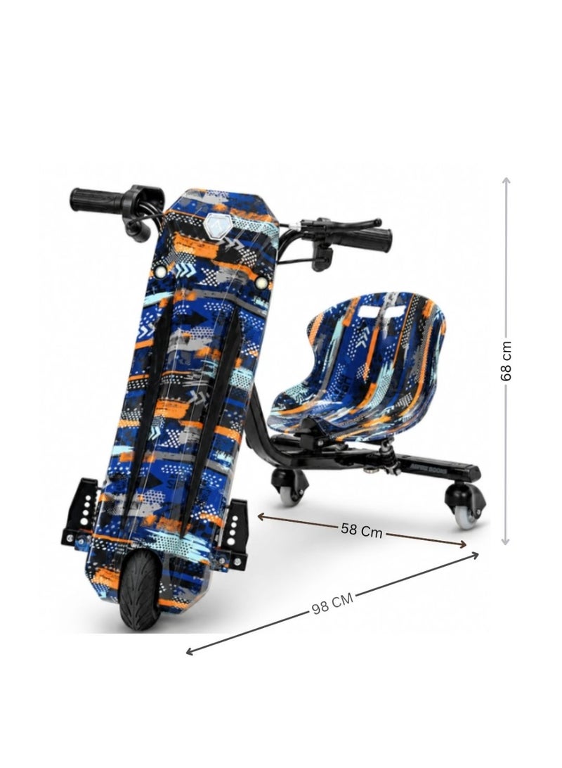 Aspire Books Electric Drift Scooter for Kids Ages 3-8 | 36V 250W 3-Wheel Ride-On Drifting Go-Kart Trike with 360° Spin, Adjustable Frame & LED Lights - Abstract Blue/Orange - Image 5