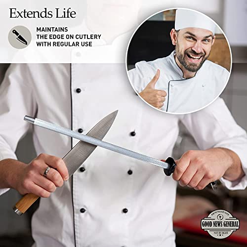 YOMITH Manual Knife Sharpener Stick, Carbon Steel Professional Multi Sharpening with Hanging Holes, Chefs & Household Use (1 PCS, Black) - Image 2