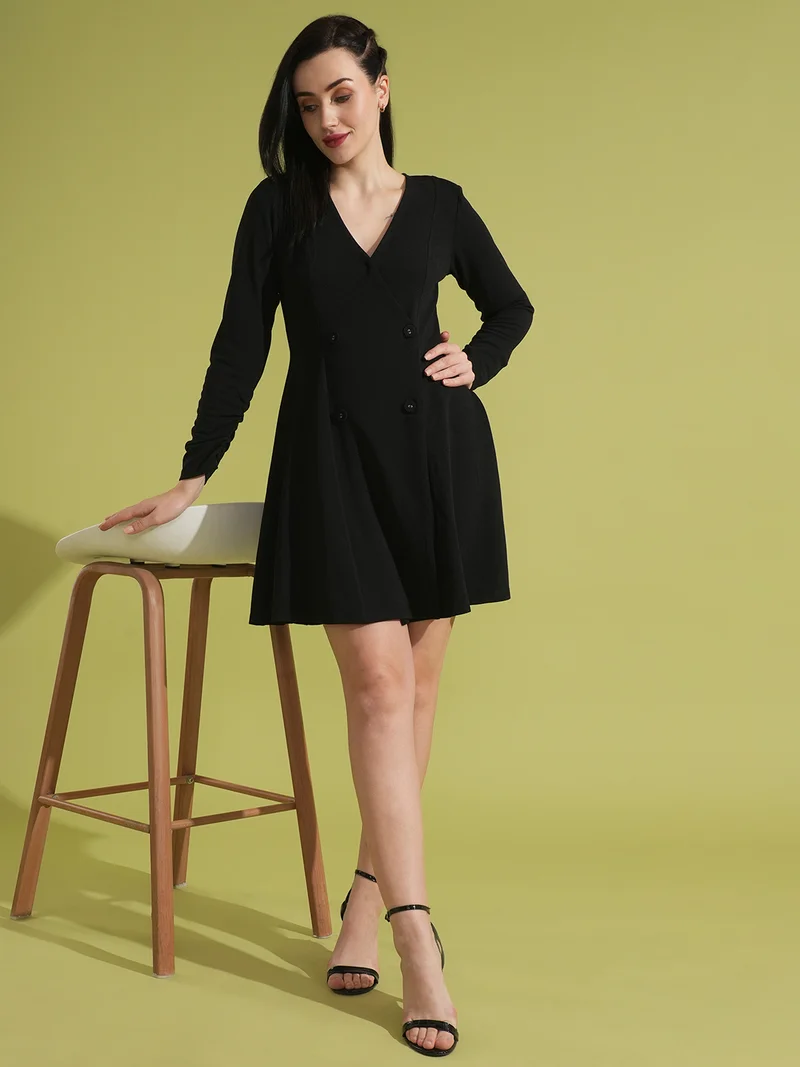 globus Women Ruched Sleeves Hong Button Wrap Dress