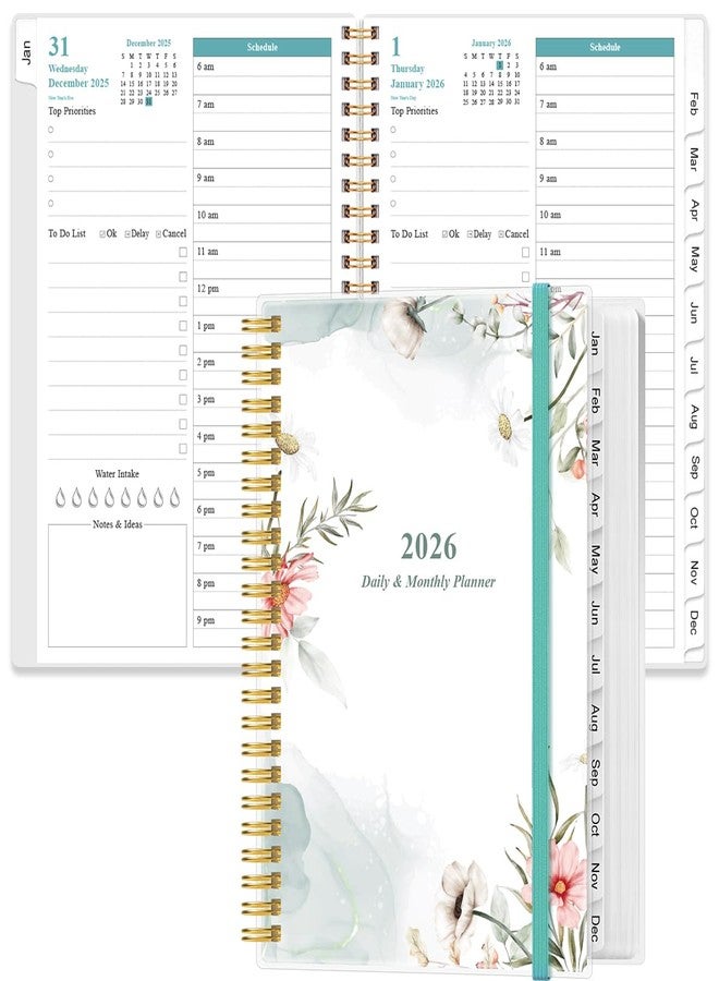 Yaridar Daily Planner 2026 Full Page Per Day- 2026 Daily & Monthly Planner from January 2026 to December 2026, Day Planner 2026 with 12 Months Tabs, 6.4" x 8,5", Pink Flowers - Image 1