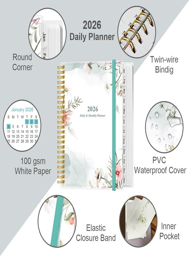 Yaridar Daily Planner 2026 Full Page Per Day- 2026 Daily & Monthly Planner from January 2026 to December 2026, Day Planner 2026 with 12 Months Tabs, 6.4" x 8,5", Pink Flowers - Image 2