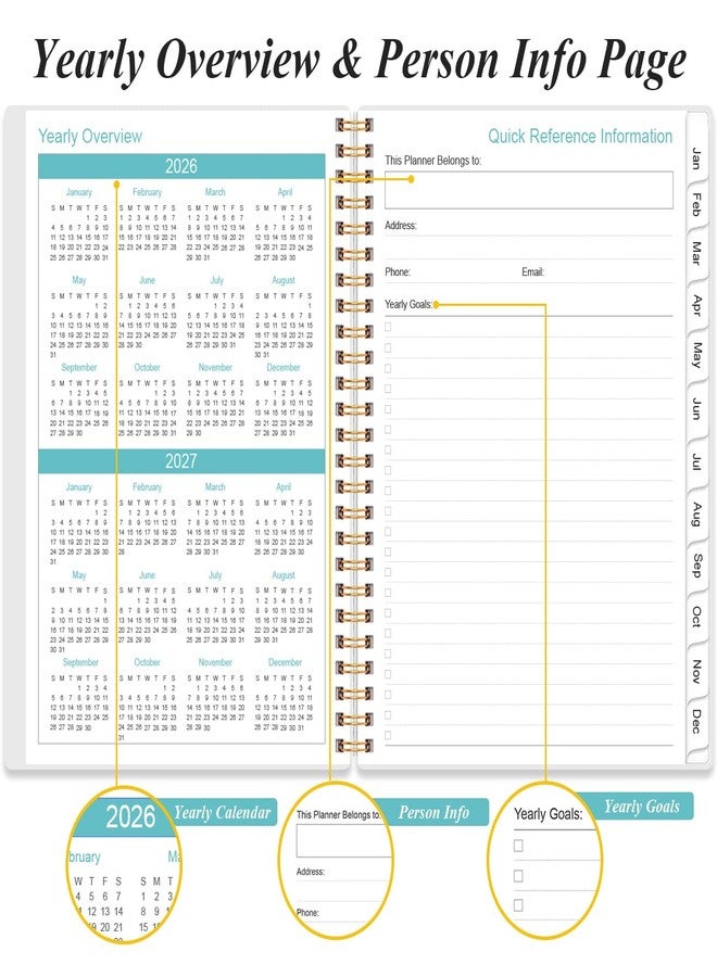 Yaridar Daily Planner 2026 Full Page Per Day- 2026 Daily & Monthly Planner from January 2026 to December 2026, Day Planner 2026 with 12 Months Tabs, 6.4" x 8,5", Pink Flowers - Image 5