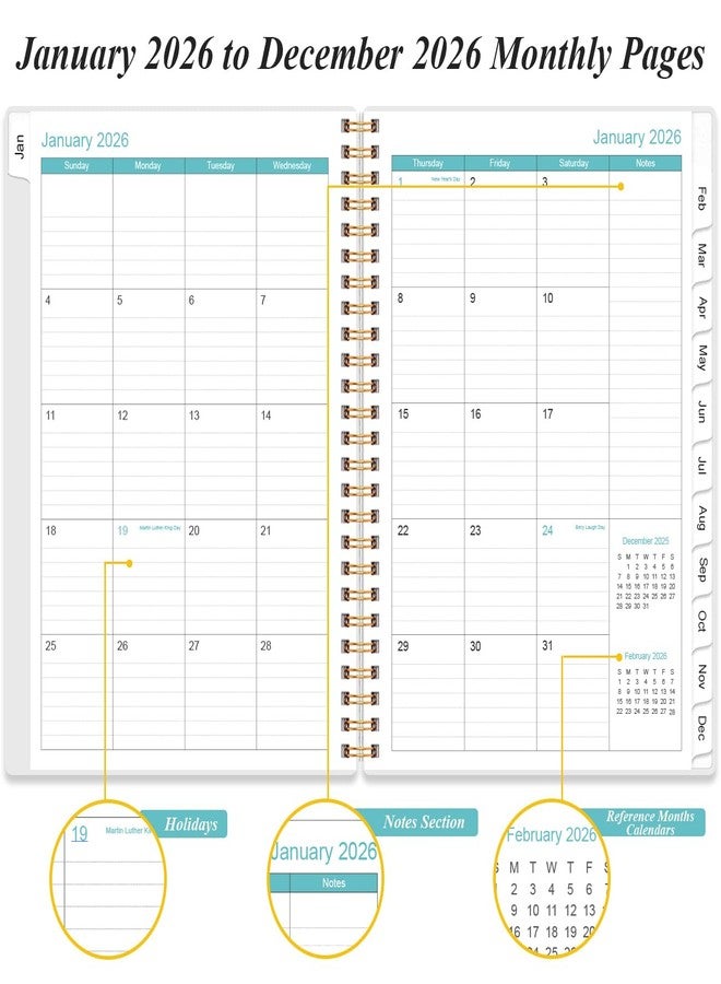 Yaridar Daily Planner 2026 Full Page Per Day- 2026 Daily & Monthly Planner from January 2026 to December 2026, Day Planner 2026 with 12 Months Tabs, 6.4" x 8,5", Pink Flowers - Image 3