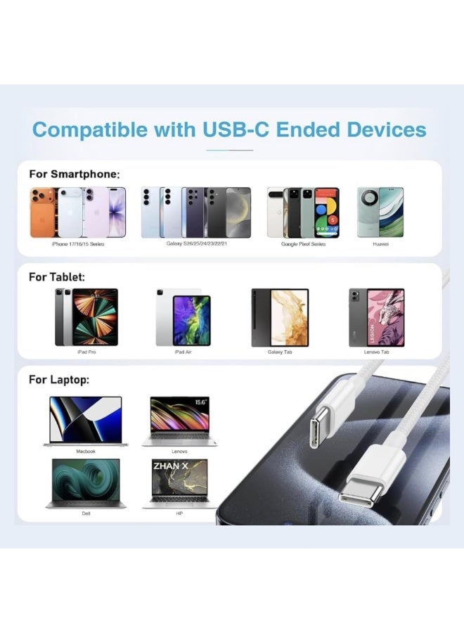 2M 60W USB-C to USB-C Braided Charging Cable, High Speed 480Mbps Data Sync Type C Fast Charger Cord Compatible with iPhone 16/16Pro/16 Pro Max/15/15 Pro/15 Plus/15 Pro Max,iPad Mini/Pro, MacBook Pro/Air, - Image 4