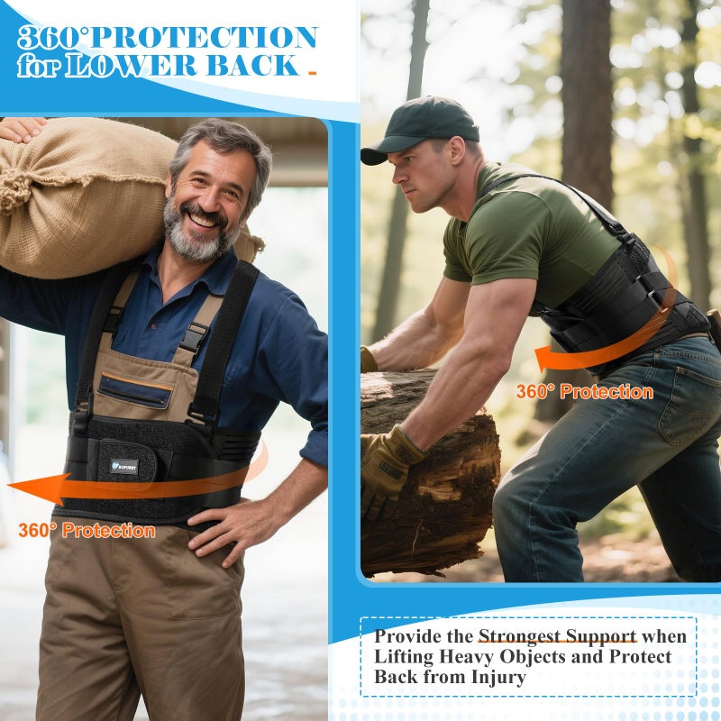 KOPUREY Plus Size 4XL/5XL Work Back Brace with 2 Removable Suspender Shoulder Straps - Posture Corrector Protector for Heavy Lifting Safety - Back Support Belt for Men Women in Construction - Image 5