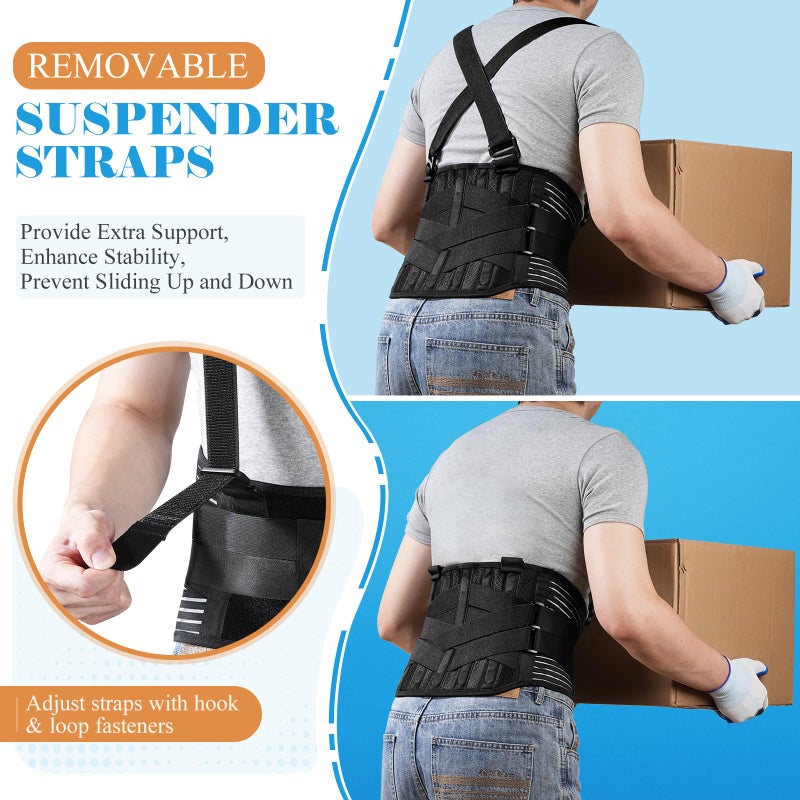 KOPUREY Plus Size 4XL/5XL Work Back Brace with 2 Removable Suspender Shoulder Straps - Posture Corrector Protector for Heavy Lifting Safety - Back Support Belt for Men Women in Construction - Image 2