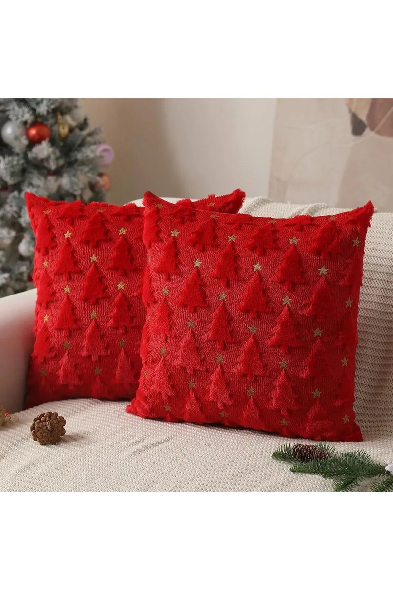 غطاء وسادة زينة لشجرة عيد الميلاد - أحمر، قطعة واحدة، مقاس 45×45 سم - منسوجة على شكل شجرة عيد الميلاد