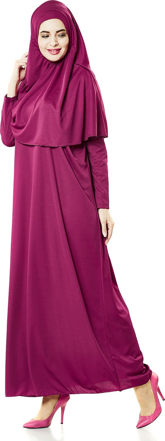 İhvan Ihvan One Piece Prayer Dress - Fuchsia - 5015 and Prayer Rug and Zikirmatik - Triple Set  - Image 2