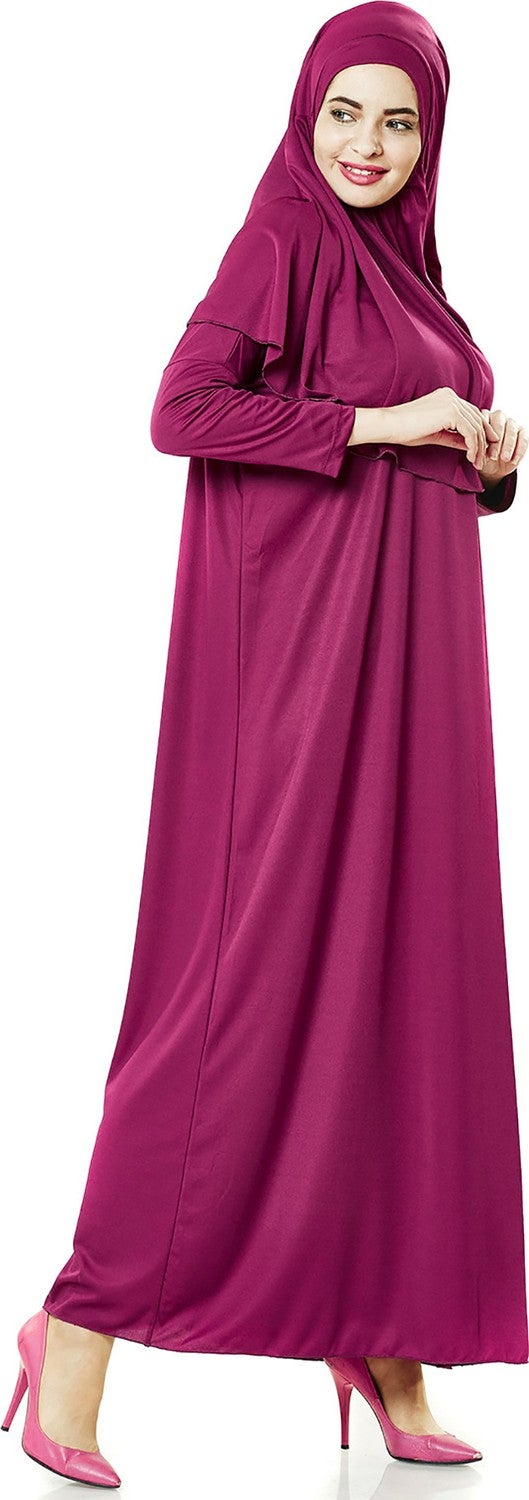 İhvan Ihvan One Piece Prayer Dress - Fuchsia - 5015 and Prayer Rug and Zikirmatik - Triple Set  - Image 5