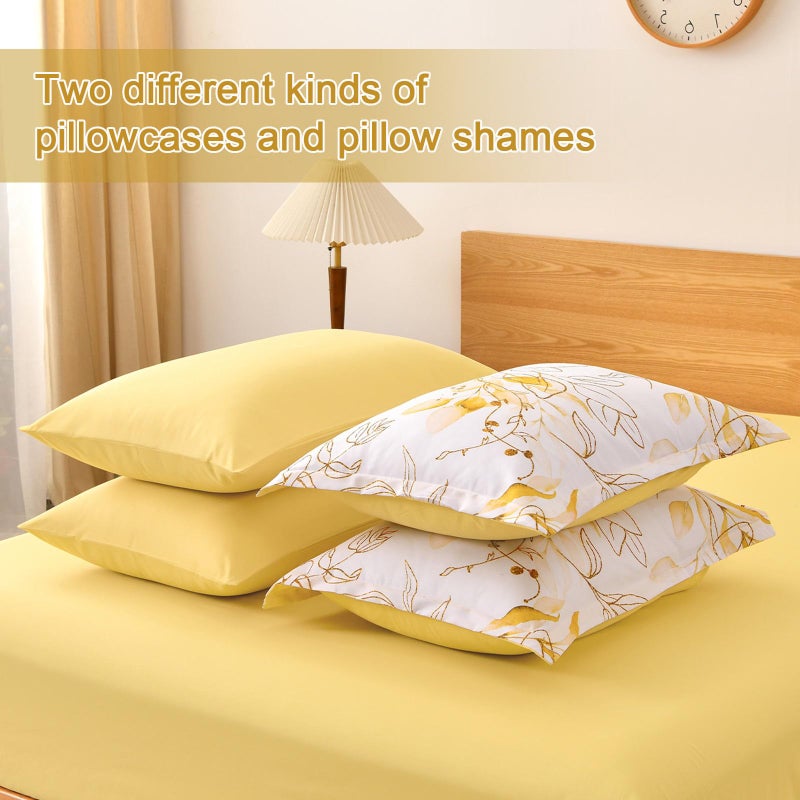 WONGS BEDDING Yellow Botanical Comforter Set Queen  7 Pieces Floral Bed in a Bag Gloden Leaves Bedding Set Soft Microfiber Queen(1 Comforter 2 Pillowcase 2 Pillow Shams 1 Flat Sheet 1 Fitted Sheet) - Image 5