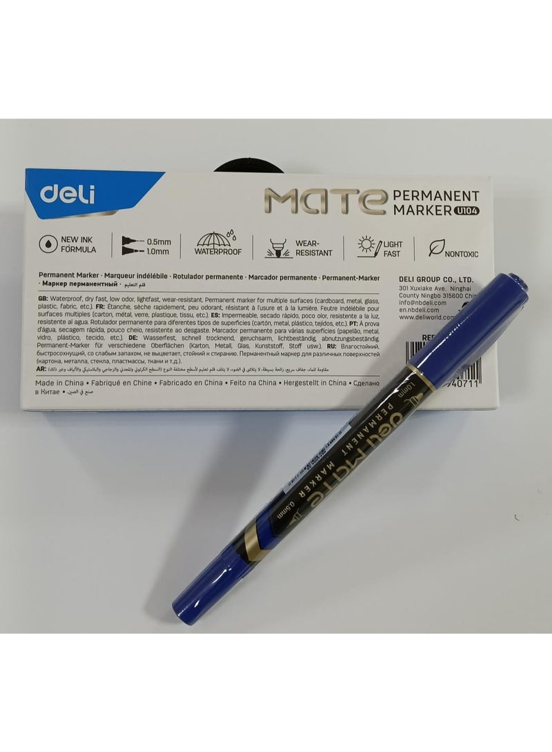 ديلي قلم تحديد دائم مزدوج الرأس من ديلي U104، 12 قطعة، أزرق - Image 2