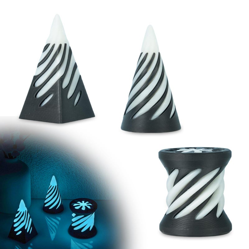 Minleway 3 Packs Impossible Spiral Cone Fidget Toys3D Printed Pyramid Passthrough SculptureMini Sensory Toy for Stress Relief AnxietyStocking Stuffers for Adults Kids Gifts Fluorescent Blue Black - Image 3