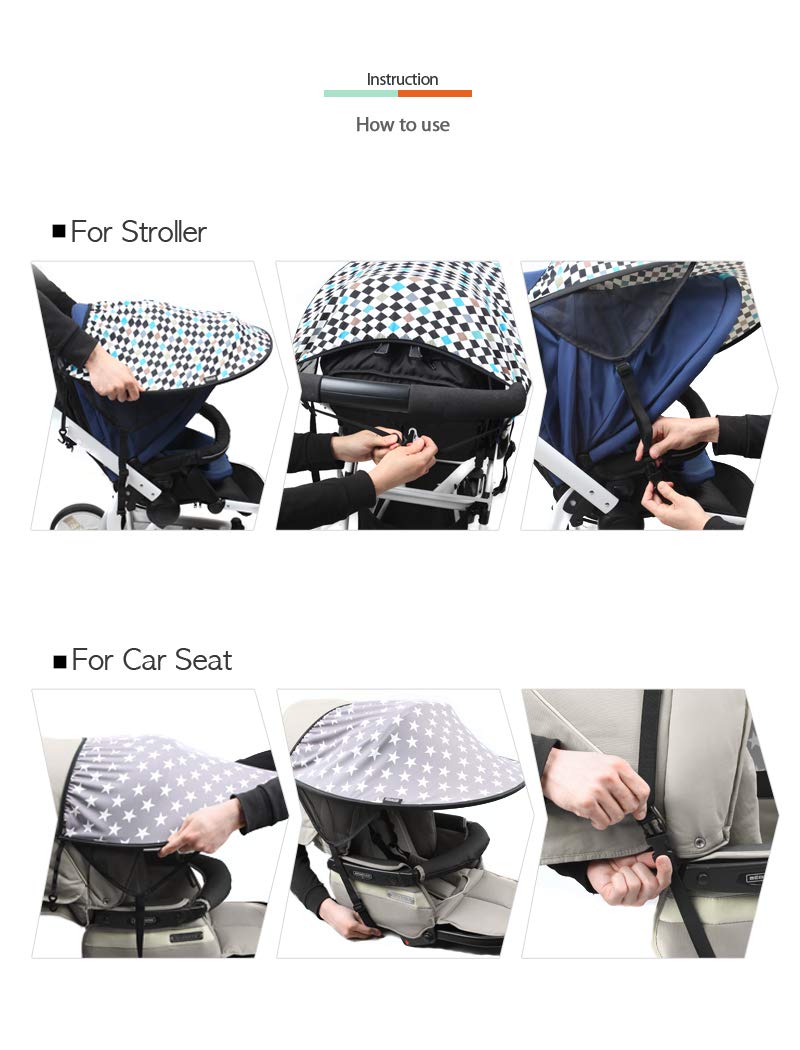 Manito Sun Shade for Strollers and Car Seats - Scandi (Star Grey) UPF 50+ - Image 5