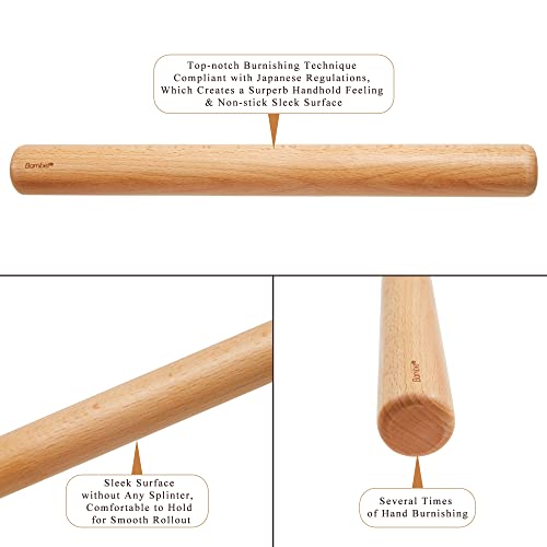 Bamber Wood Rolling Pin for Baking Large Wooden Rolling Dowel Stick Dough Roller for Cookie Dumpling Pastry Pizza Tortilla, 17.3'' by 1.6'' - Image 3