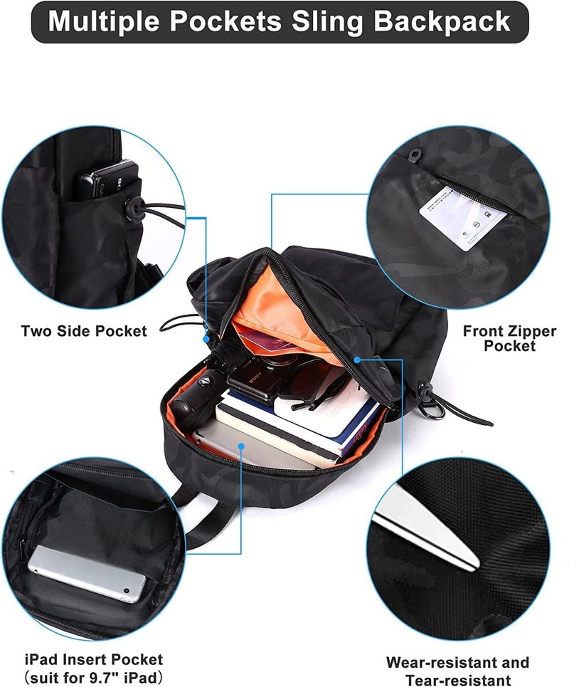 SEAFEW Large Black Sling Bag for Men and Women - Sport Crossbody Backpack for Pickleball, Tennis, Racketball - Image 5