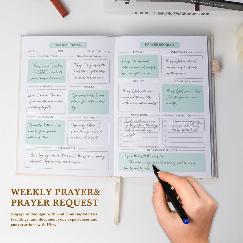 Zorblinx Prayer Journal for Woman - 60 Weeks Bible Journal with Prompts, Verse and Scripture - Devotional Journal for Women and Men, Bible Study Journal for Christians, Beige - Image 4