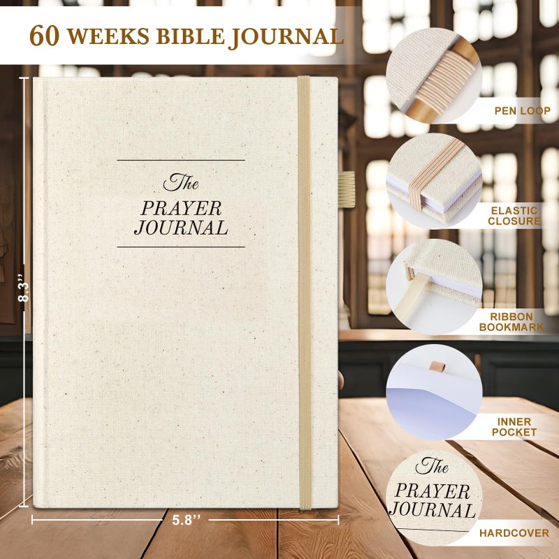 Zorblinx Prayer Journal for Woman - 60 Weeks Bible Journal with Prompts, Verse and Scripture - Devotional Journal for Women and Men, Bible Study Journal for Christians, Beige - Image 2