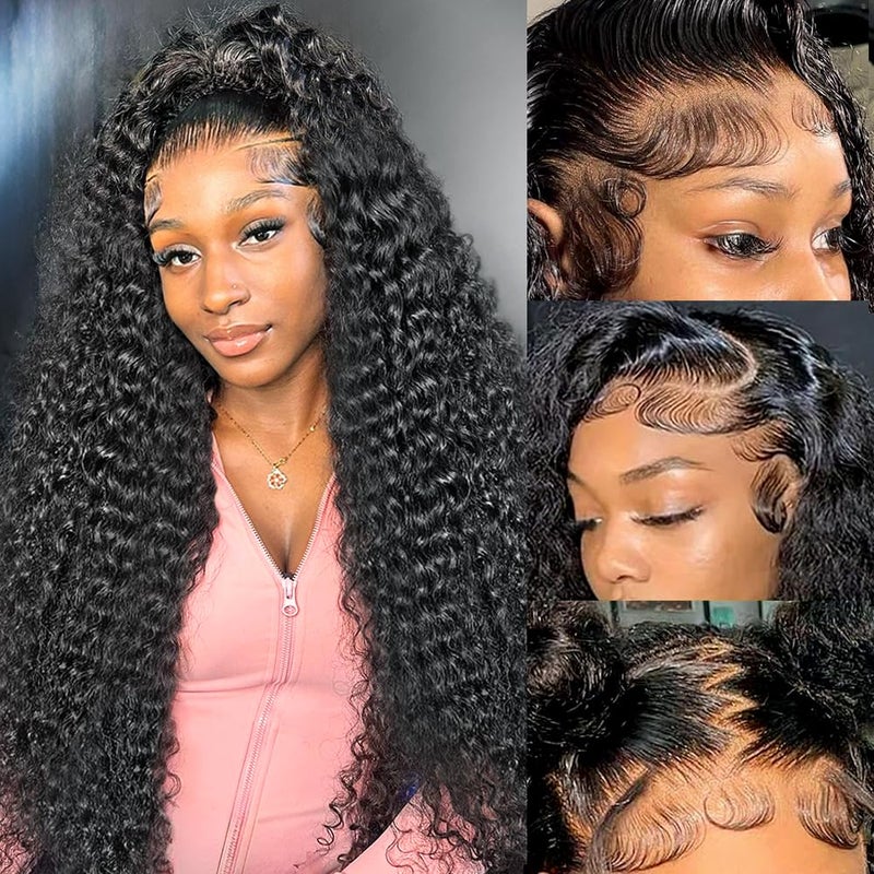 Juvid 13x6 Deep Wave Lace Front Wigs Human Hair HD Lace Front Wigs Human Hair for Women Curly Human Hair Wig Pre Plucked with Baby Hair 180 Water Wave Lace Front Wigs for Black Women 26 Inch