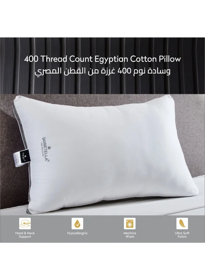 Donetella white -1pcs Premium Hotel Pillow 1-Piece(1600 g) Size 50x75 cm Luxury Down Alternative Filling With Natural Cotton Cover Skin-Friendly,White  | Best Price UAE