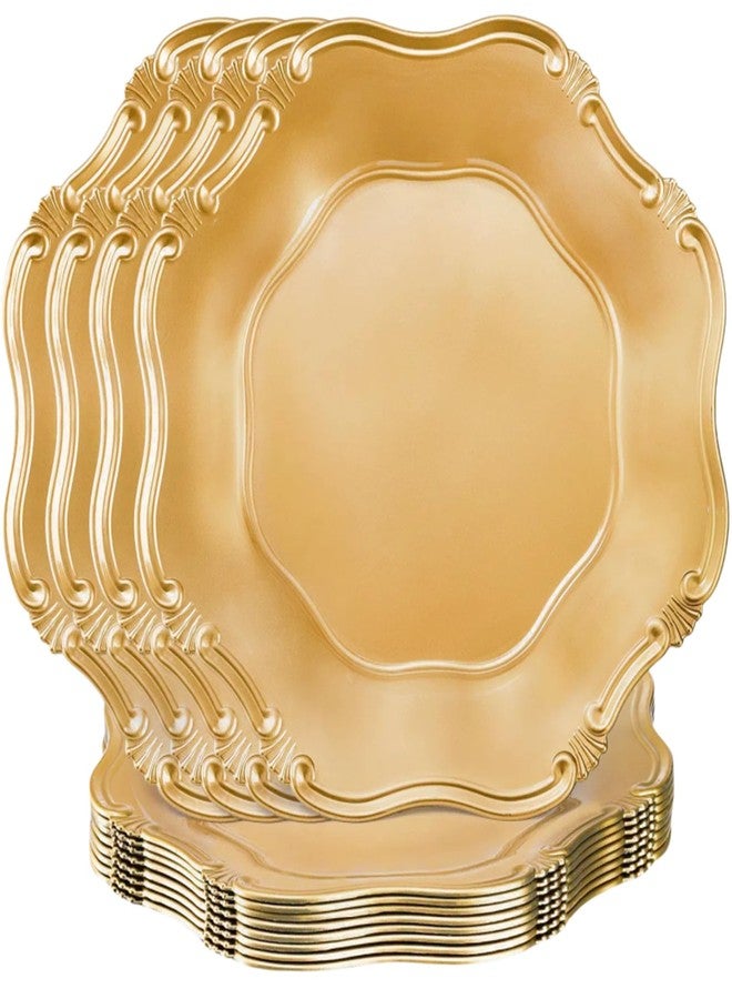 ZOOFOX Set of 12 Antique Gold Charger Plates, 13" Round Embossed Chargers for Dinner Plates, Decorative Plate Chargers with Engraved Baroque Rim for Thanksgiving, Christmas, Wedding Party Supplies - Image 1