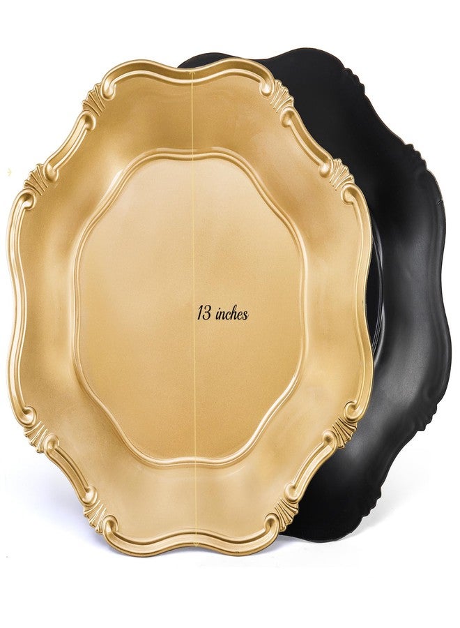 ZOOFOX Set of 12 Antique Gold Charger Plates, 13" Round Embossed Chargers for Dinner Plates, Decorative Plate Chargers with Engraved Baroque Rim for Thanksgiving, Christmas, Wedding Party Supplies - Image 2