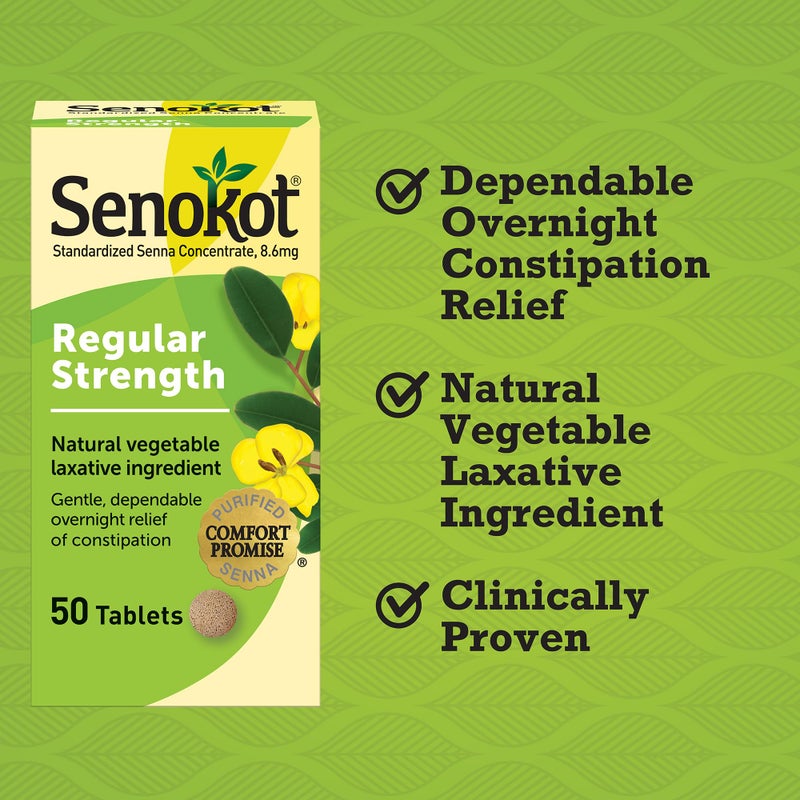 Senokot Regular Strength Tablets Natural Vegetable Laxative Ingredient, 50 Count - Image 2