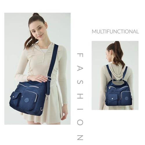 Dora & Liz Multipurpose Hobo Purse for Women with Antitheft RFID, Waterproof Nylon Crossbody Bag Shoulder Handbag, Convertible Backpack - Image 2