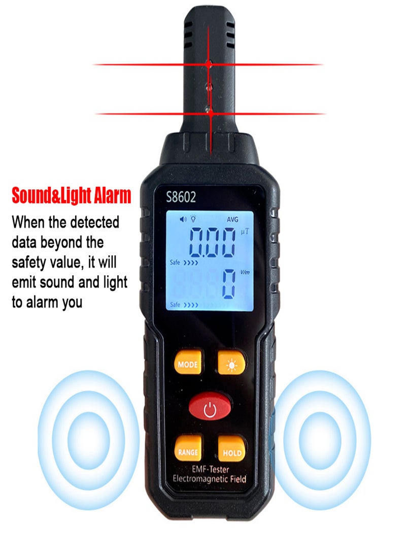 Handheld 3-in-1 Digital Radiation Dosimeter Electric Field Magnetics Field Temperature Multifunctional Detector Home Office Radiation Tester Sound Light Alarm LCD Display with Backlight - Image 4