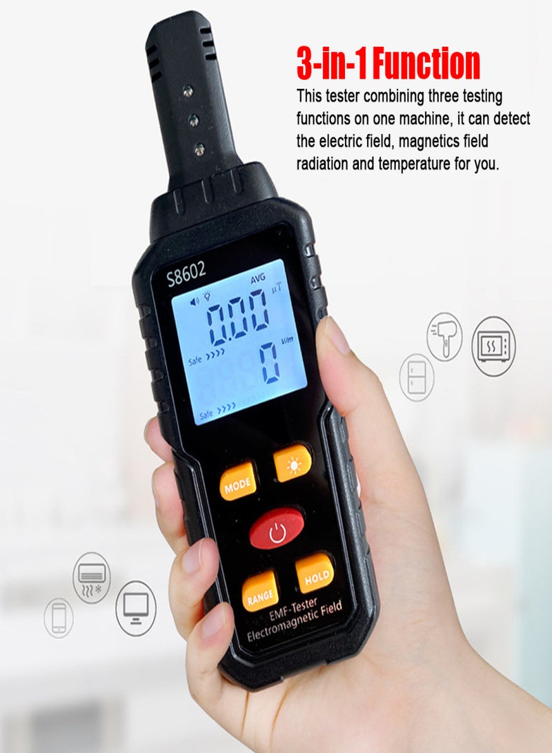 Handheld 3-in-1 Digital Radiation Dosimeter Electric Field Magnetics Field Temperature Multifunctional Detector Home Office Radiation Tester Sound Light Alarm LCD Display with Backlight - Image 3