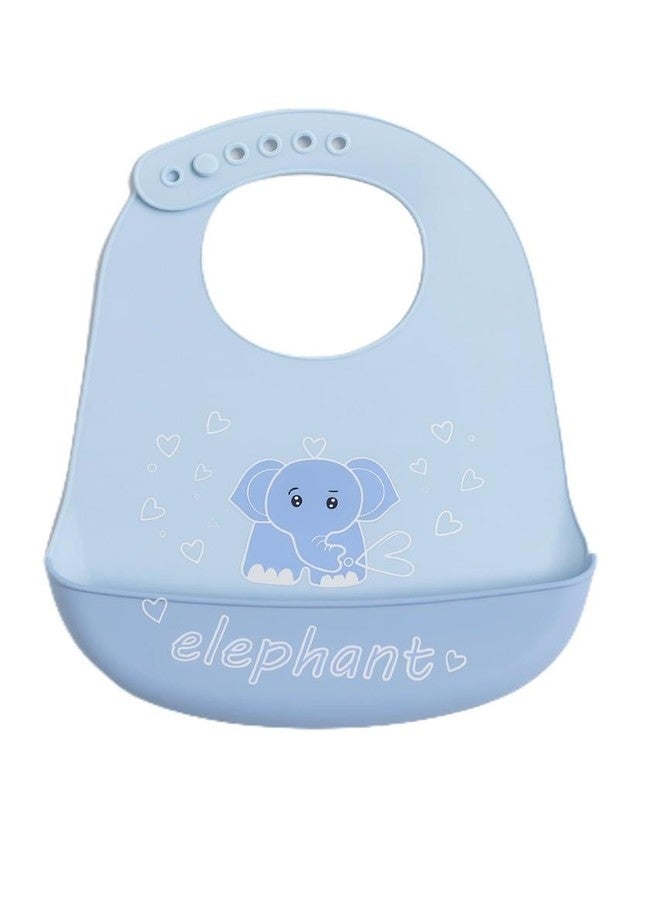 Nestlooms Waterproof Silicone Baby Bib for Feeding & Weaning Babies & Toddlers, BPA Free, Washable & Reusable, Soft Food Catcher Bib with Adjustable Button Neckline - Elephant Buddy - Image 1
