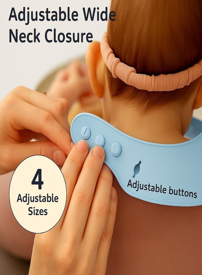 Nestlooms Waterproof Silicone Baby Bib for Feeding & Weaning Babies & Toddlers, BPA Free, Washable & Reusable, Soft Food Catcher Bib with Adjustable Button Neckline - Elephant Buddy - Image 5