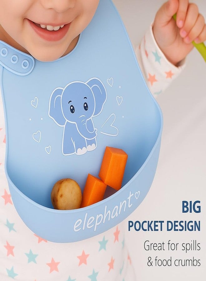 Nestlooms Waterproof Silicone Baby Bib for Feeding & Weaning Babies & Toddlers, BPA Free, Washable & Reusable, Soft Food Catcher Bib with Adjustable Button Neckline - Elephant Buddy - Image 2