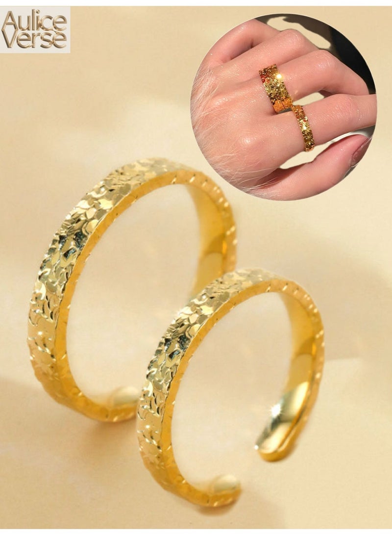AuliceVerse Open Adjustable Starry Sparkle Couple Ring Set 2 Rings Suitable for Stacking Great Gift for Engagements and Birthdays - Image 1