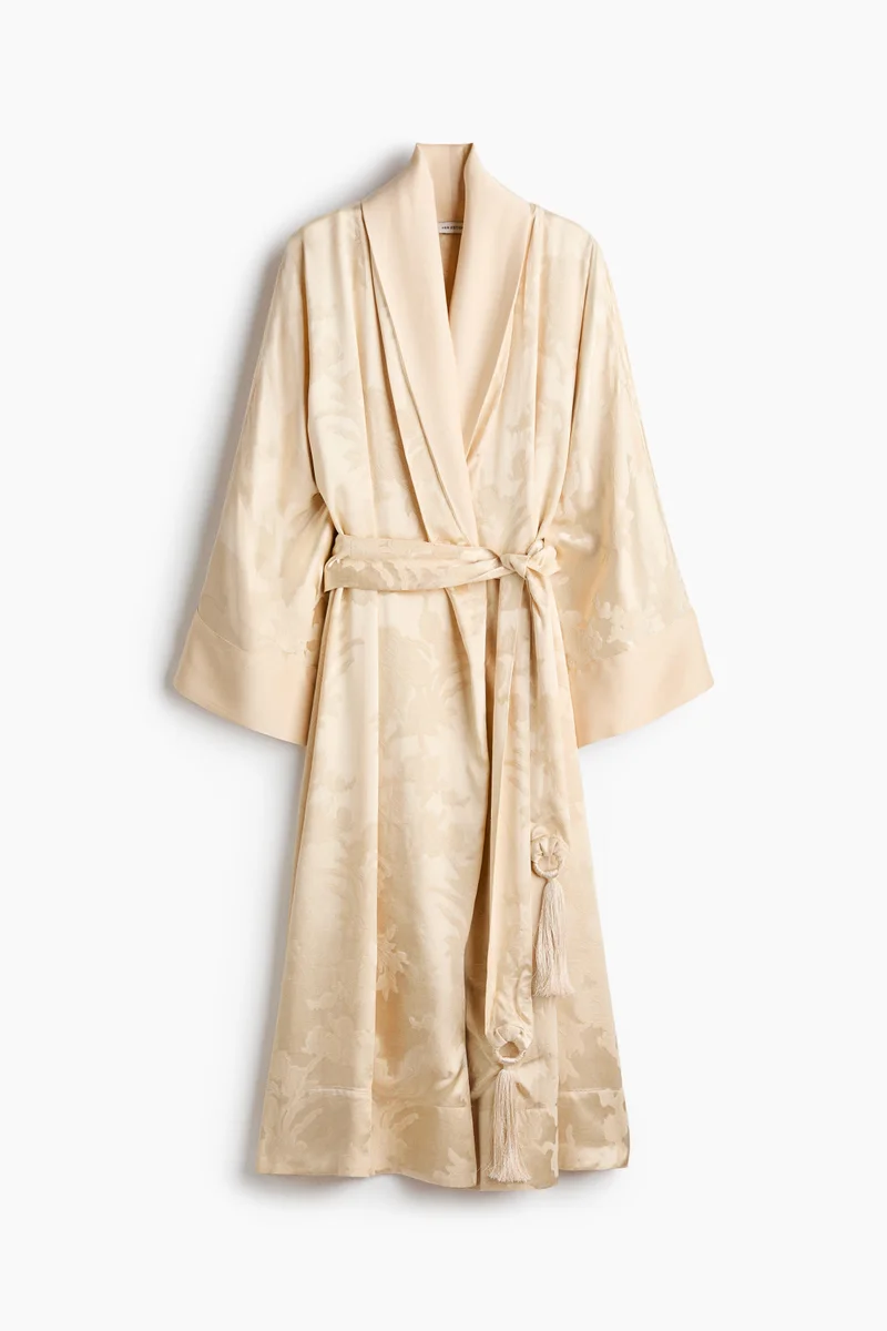 Jacquard-weave wrap coat