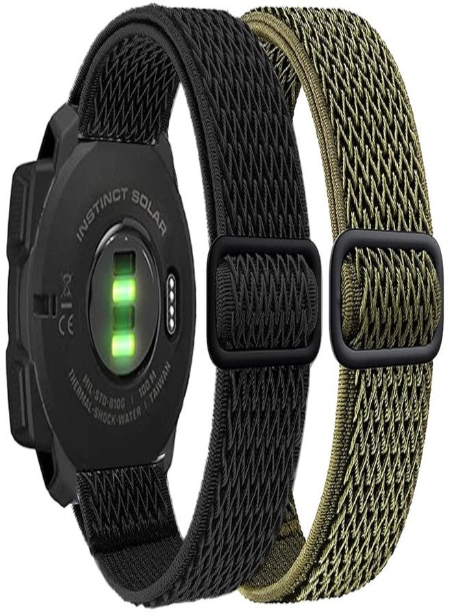Olytop for Garmin Instinct/2 Solar Watch Bands, 22mm Soft Elastic Stretchy Nylon Ultra-light Wristband Replacement Strap Men Women for Garmin Instinct Tactical/Esports/Solar/Tide, Black+Green - Image 1