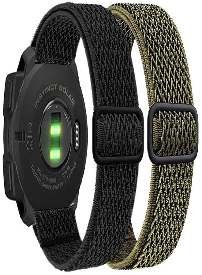 Olytop for Garmin Instinct/2 Solar Watch Bands, 22mm Soft Elastic Stretchy Nylon Ultra-light Wristband Replacement Strap Men Women for Garmin Instinct Tactical/Esports/Solar/Tide, Black+Green - Image 2