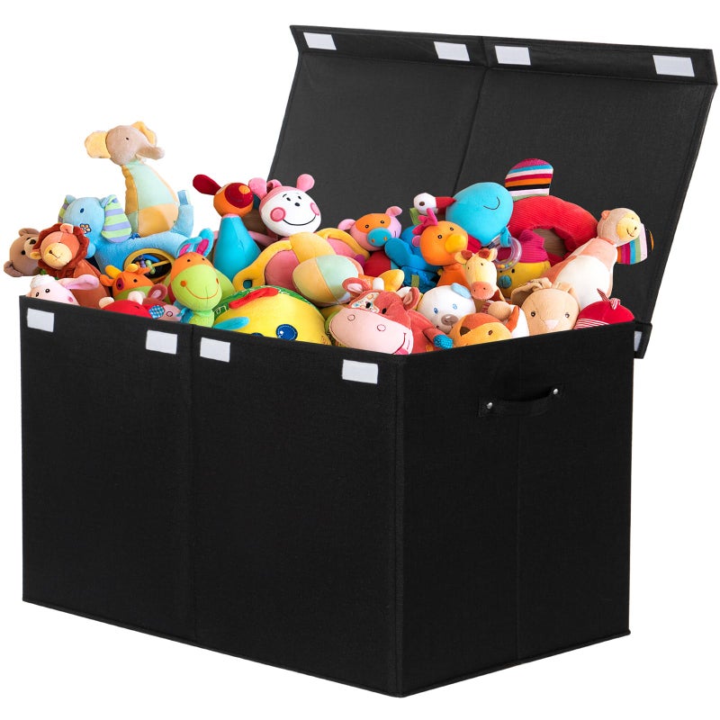 122L Large Toy Box Chest with Lid Foldable Toy Storage Organizer Bin Boxes with Removable Divider for Kids Boys Girls Nursery Playroom 26x17 x17Linen Black