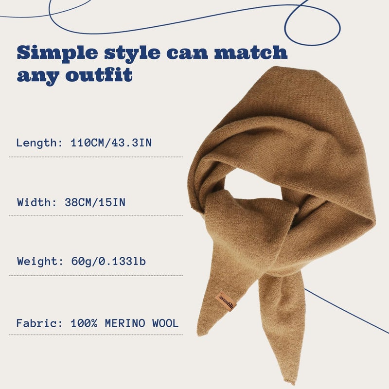 ACUSHLA 100% Merino Wool Triangle Scarf for Women Winter Neck Gaiter Warmer Knit Fashion Hooded Scarf Lightweight Soft Warm Neck Wrap for Ladies, 15.7'' X 47.2'', Camel - Image 4