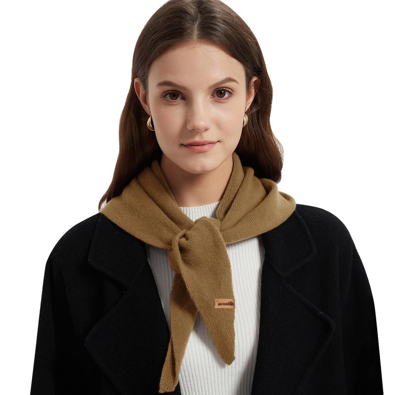 ACUSHLA 100% Merino Wool Triangle Scarf for Women Winter Neck Gaiter Warmer Knit Fashion Hooded Scarf Lightweight Soft Warm Neck Wrap for Ladies, 15.7'' X 47.2'', Camel - Image 1