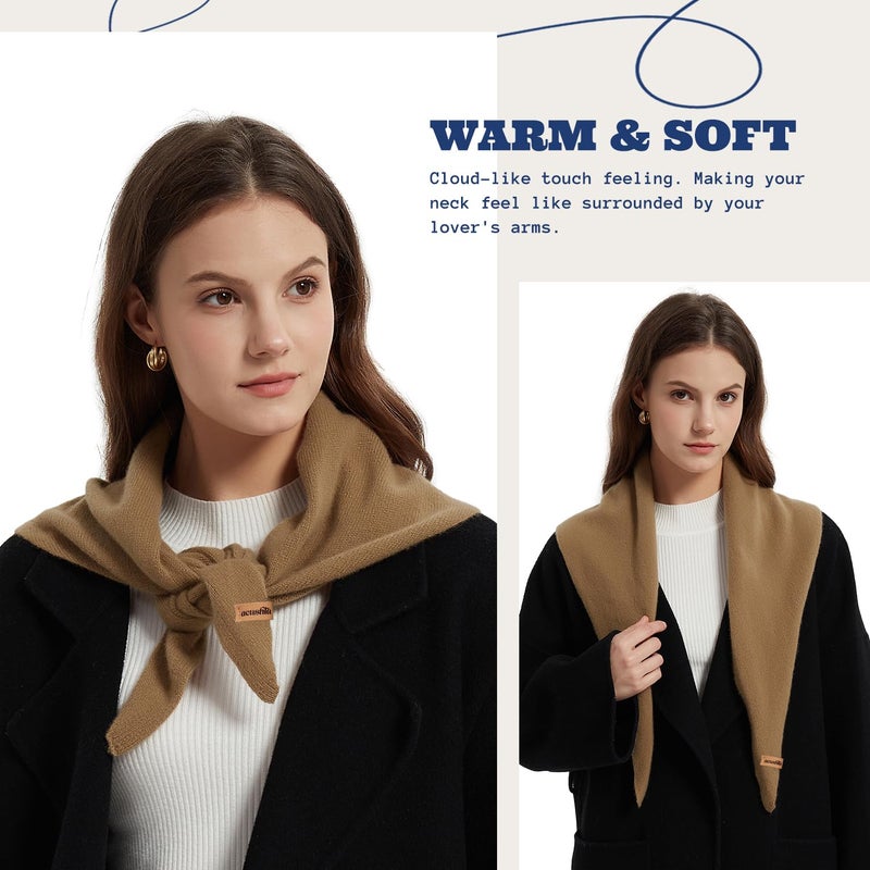ACUSHLA 100% Merino Wool Triangle Scarf for Women Winter Neck Gaiter Warmer Knit Fashion Hooded Scarf Lightweight Soft Warm Neck Wrap for Ladies, 15.7'' X 47.2'', Camel - Image 3