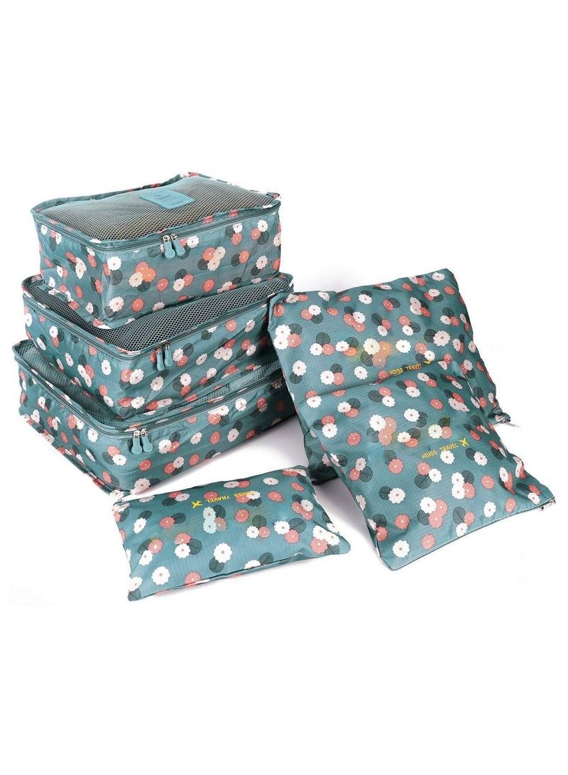 TRAVEL 6-Piece Travel Packing Pouch Set Blue/Pink/Beige - Image 1