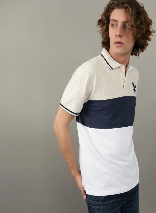 American Eagle AE Colorblock Logo Flex Pique Polo Shirt