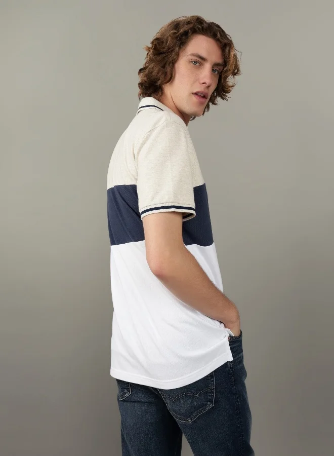 American Eagle AE Colorblock Logo Flex Pique Polo Shirt