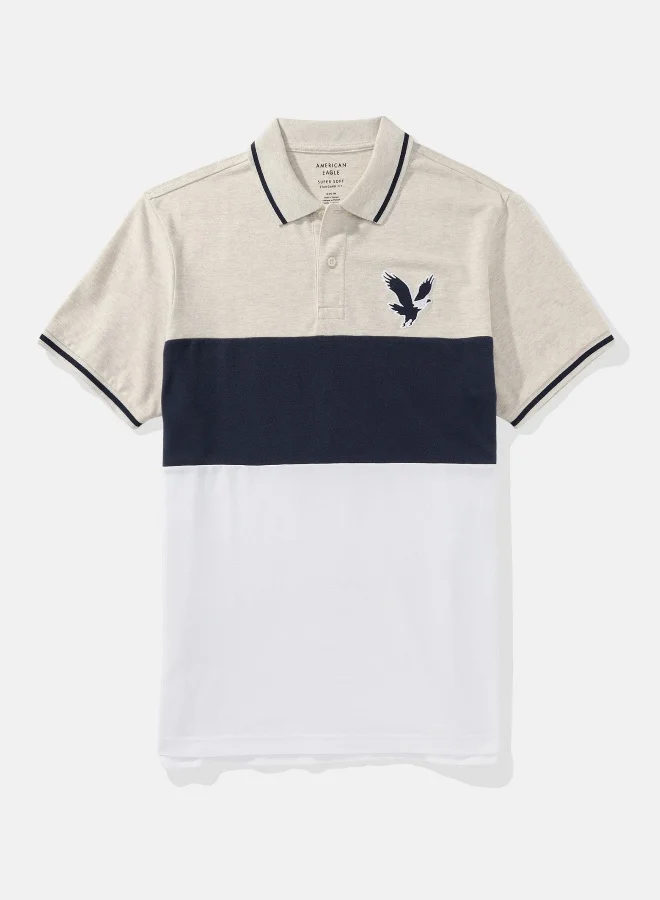 American Eagle AE Colorblock Logo Flex Pique Polo Shirt