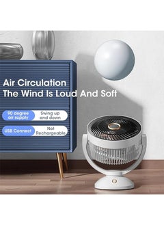 Arabest USB Charging Desk Fan Silent Desk Fan Cooling Fan Wall Mounted Fan Air Circulation Desk Fan with Night Light 4 Wind Speeds 360 Degree Rotation Portable Wall Mounted Fan for Home Office Study Room (White)  - Image 5