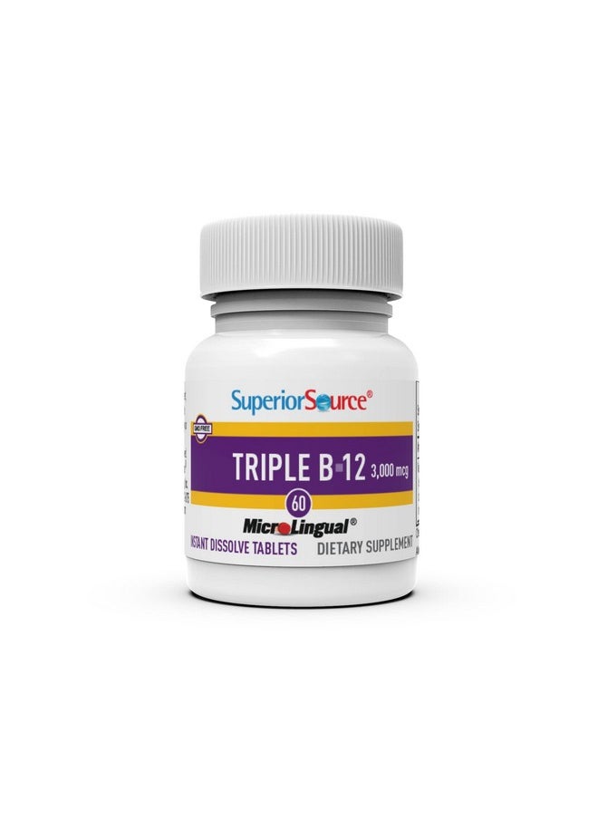Superior Source No Shot Triple B12 3000 Mcg Quick Dissolve Sublingual Tablets 60 Ct Methylcobalamin Adenosylcobalamin  Cyanocobalamin Cognitive  Heart Health Nervous System Nongmo  - Image 4