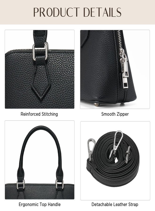 CHUNLI Women's Top Handle Crossbody Bag, Pu Leather Purse with Detachable Strap, Small Satchel Bags for Women, Black - Image 4