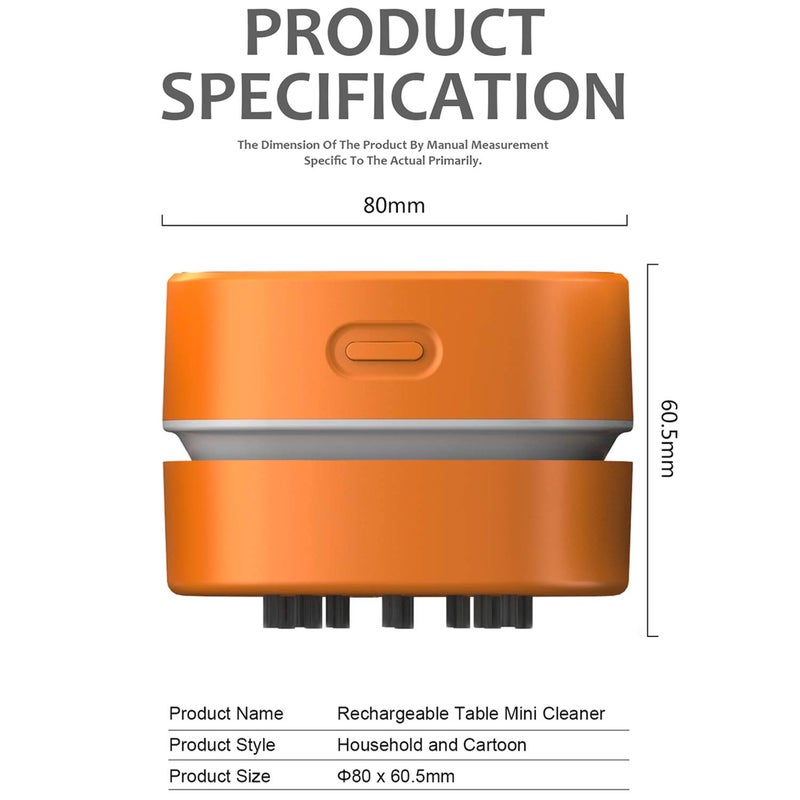 ODISTAR Desktop Vacuum Cleaner,Mini Table dust Sweeper Energy Saving with auto Power-Off Function,High Endurance up to 400 mins,Cordless&360º Rotatable Design for Keyboard/Office(Orange Charging) - Image 2